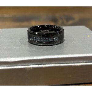 Black Stainless Steel 8mm Blue 0.14 CTW Diamond Band Ring Size 9